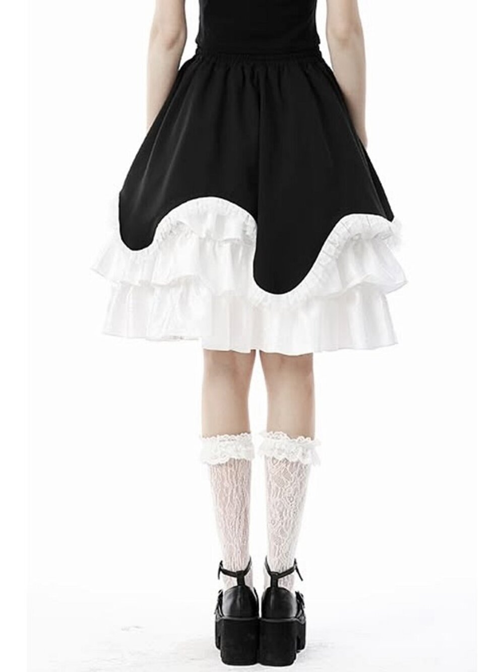 DARK IN LOVE Black And White Jirai Kei Ruffle Chocolate Melt Cake Heart Skirt - Picture 4 of 10